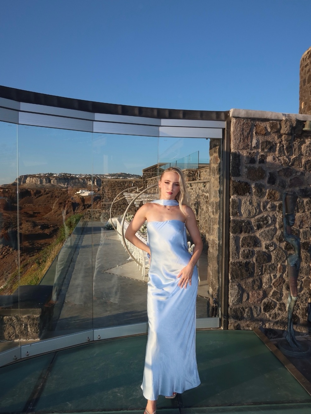 Satin Light Blue Strapless Evening Gown